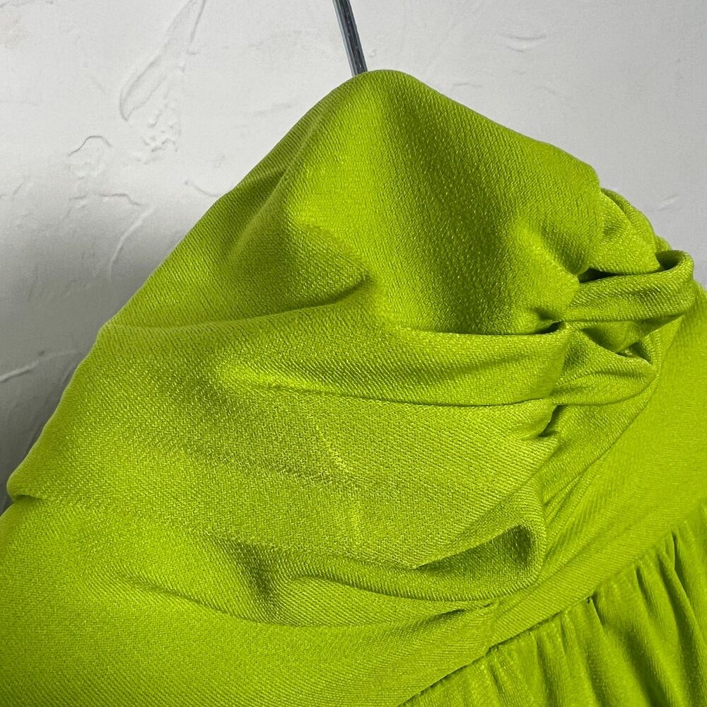 Y2K Express Lime Green Draped Sleeveless Cowl Neck Mini Dress Going Out Size L - Picture 7 of 11